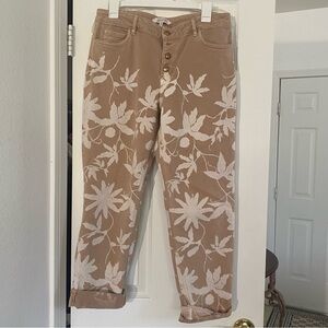 Dorothee Schumacher Blurry Blooming Denim Pants Almond/White Floral Sz 5 (8/10*)